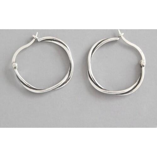 Real 925 sterling silver double line twist circle hoop earrings for women oorbellen, retro silver hoops earings fashion jewelry