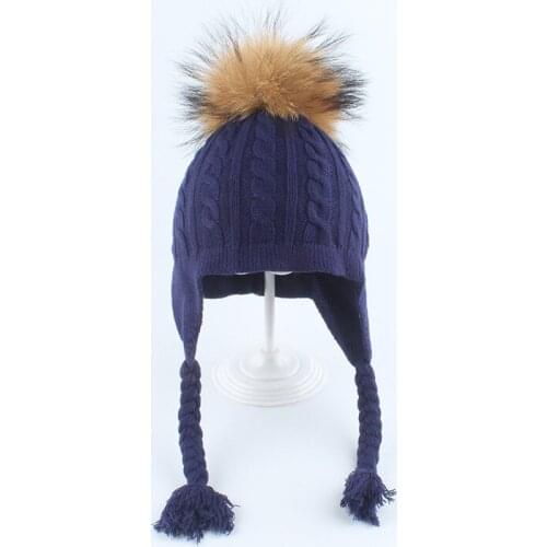 Winter Hat Kid Girl Boy Angora Autumn Earflap Beanie Real Raccoon Fur Pompom Warm Snow Outdoor Skiing Accessory For Baby
