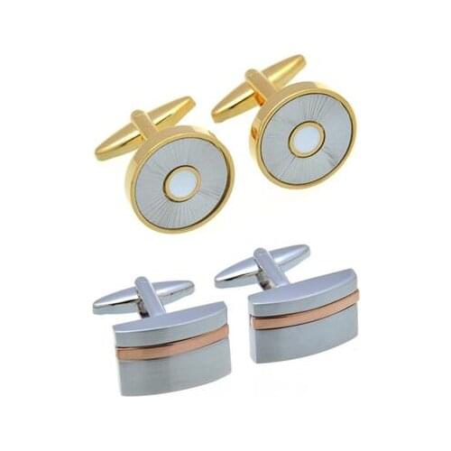 10pairs/lot Copper Brushed Cufflinks Gold/Silver Double Color Plating Cuff Links Mens Jewelry Gift Business Style Wholesale