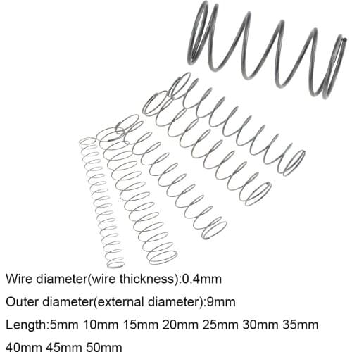 10PCS 0.4*9*5-50mm Spring Steel Small Compression Release Mechanical Return Spring Pressure Spring OD 9mm 0.4x9x5-50mm