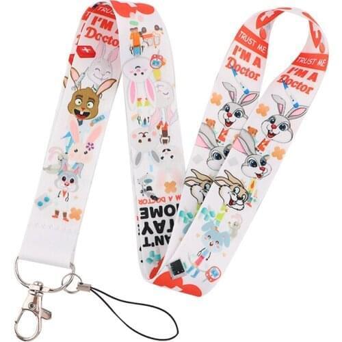10pcs Lovely Rabbit Doctor Lanyard for Key Phone Cool Neck Strap Lanyard for Camera Whistle ID Badge Cute webbings ribbons Gifts