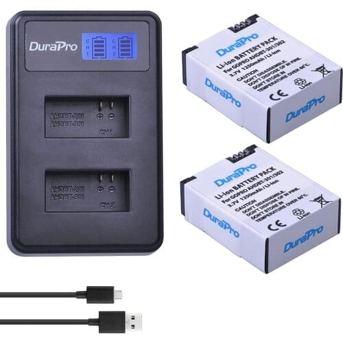 2pc 1250mAh AHDBT-301 AHDBT-302 Rechargeable Battery + LCD USB Charger for AHDBT 301 302 Gopro Hero 3 Hero 3+ Go Pro Hero 3