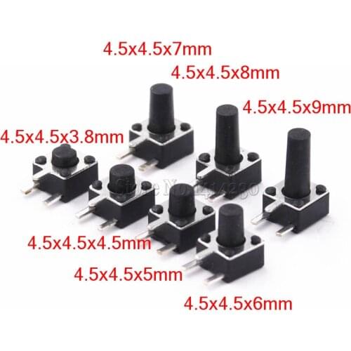 4.5x4.5mm Panel PCB Momentary Switch Toy switch DIP Side 3pin 4.5x4.5x3.8/4.5/5/6/7/8/9 MM 4.5*4.5*3.8MM 5MM 6MM 7MM 8MM 9MM
