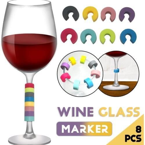 8PCS Mini Circle Silicone Wine Glass Marker Cup Identification Ring Recognizer Label Rubber Marker Party Accessories 2021 New