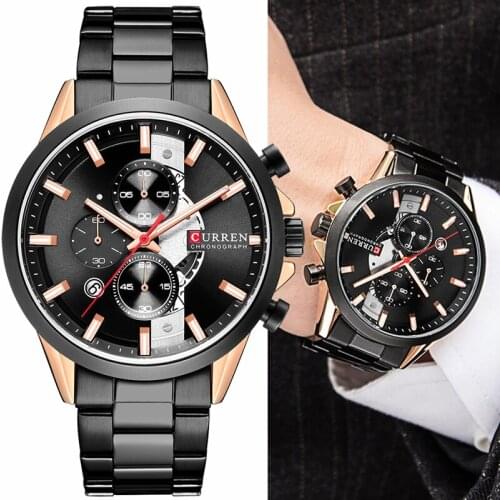 CURREN Luxury Stainless Steel Watches Mens Fashion Chronograph Quartz Men Watch Luminous Hands Sport Male Clock часы мужские