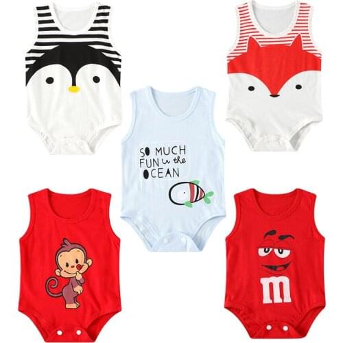Baby Clothes 2020 Summer Sleeveless Cartoon Cotton Baby Romper Universal Breathable Jumpsuit For Male And Female Babies 3-24M