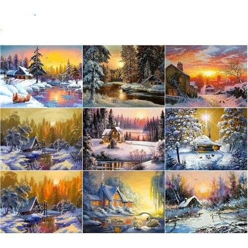 DIY Diamond Embroidery Winter Scenic Diamond Painting Landscape Cross Stitch Rhinestone Full Square Drill Diamond Mosaic Decor
