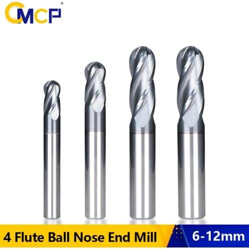 CMCP Milling Cutter 4 Flute Ball Nose End Mill R3/R4/R5/R6 CNC Router Bit 6-12mm Shank Tungsten Carbide Spiral End Mill
