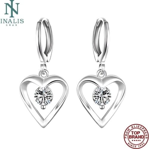 INALIS Simple Heart-Shaped Drop Earrings For Women Romantic Clear Cubic Zircon Female Copper Earring Birthday Fashion Jewelry