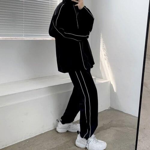 Spring autumn retro BF stand-up collar jacket pant suit men women Korean trend jacket loose high street punk sports casual suit