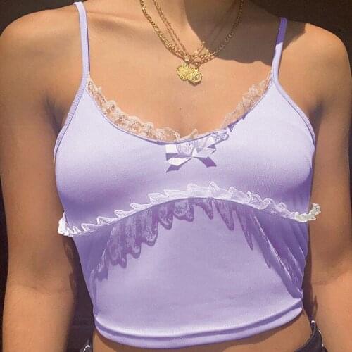 Sexy Lace Bow Crop top Summer Women Fashion Tank Top Short Vest Streetwear Tops