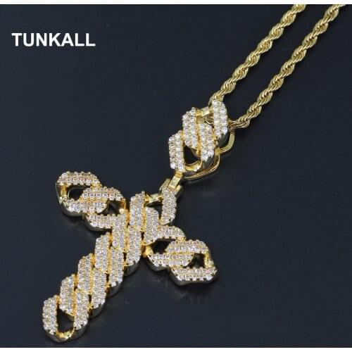 Brass Pendant Cross Micro pave with CZ Bling Bling Mens Pendant Necklace Iced out Hip Hop Jewelry CN124