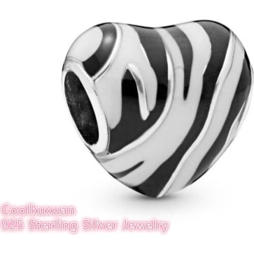 Summer 100% 925 Sterling Silver Wild Stripes Heart Charm beads Fits Original Pandora bracelets Jewelry Making