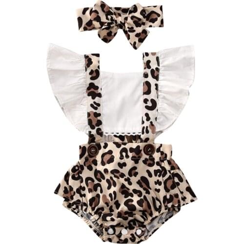 Summer 2PCS Infant Baby Girl Leopard Romper Jumpsuit Clothes Outfits Print Cute Summer 0-24M