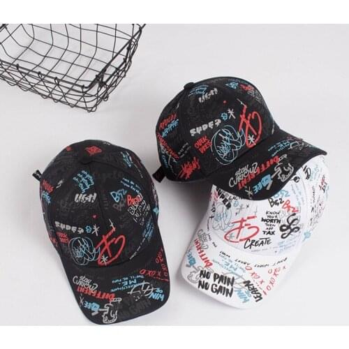 Fashion Doodle Baseball Cap Han Letter Graffiti Printing Baseball Cap Men Women Cotton Casual Sun Hat Hip Hop Sun Caps