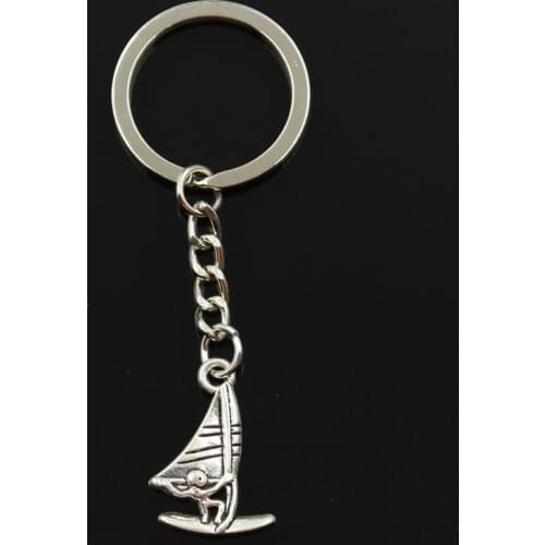 Fashion 30mm Key Ring Metal Key Chain Keychain Jewelry Antique Silver Color Plated Windsurfer Sailing 26x16mm Pendant