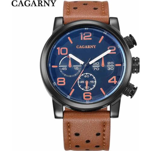 CAGARNY Mens Watches Brand Design Big Dial Leather Strap Wristwatch Military Sport Watch Hot Sale Outdoor Male Quartz Clocks