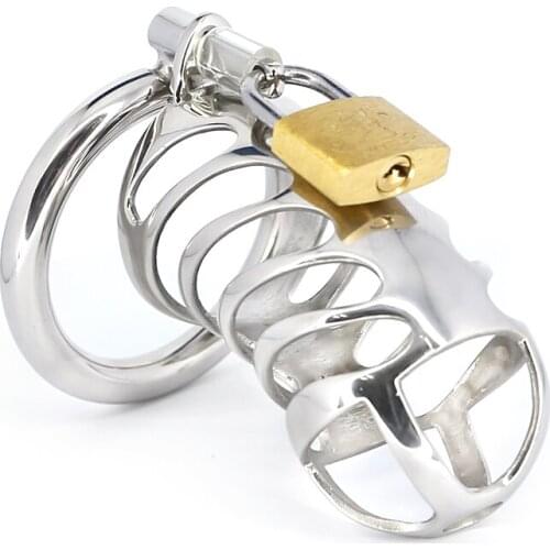 Stainless Steel Male Chastity Device Cock Cage With Steel Catheter Penis Lock Cock Ring Chastity Belt Sex Toys For Men C011
