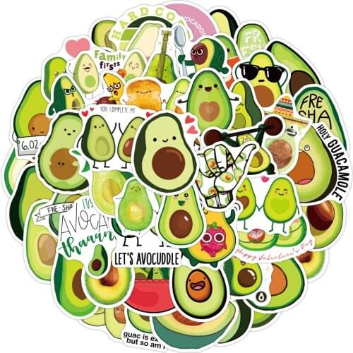 10/50PCS Creative Small Fresh Cartoon Avocado Graffiti Laptop Luggage Hand Account Decoration Sticker Toy Wholesale