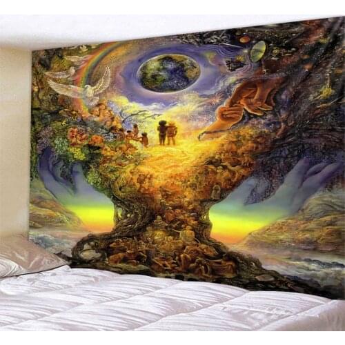 Fantasy tree pattern moon tapestry family wall hanging mat table cover cloth picnic mat beach towel psychedelic decoration