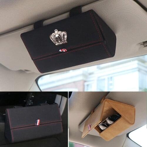 Suede Genuine Leather Crown Car Glasses Holder Box Magnetic SunVisor Glasses Case Storage Box Sunshade Organizer Auto Accessorie