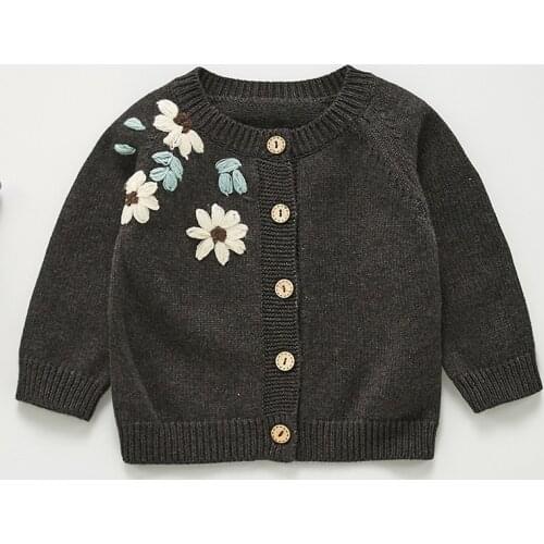 Autumn Winter Newborn Baby Girls Knitting Cardigan Long sleeve Flower Embroidery Toddler Baby Girl Sweater Coat Kids Clothes