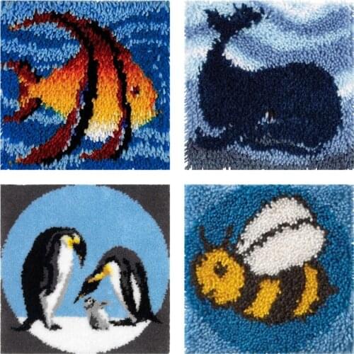 Prajna Latch Hook Cushion Kits Pillow Mat DIY Craft Ocean Animal Patterns Cross Stitch Needlework Crocheting Cushion Embroidery