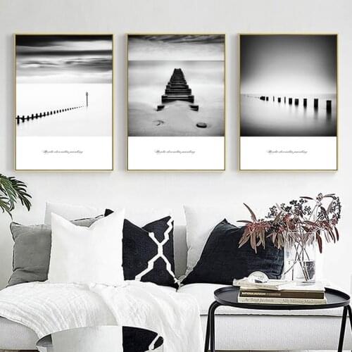 Nordic Poster Black White Wall Art Canvas Painting Ocean Landscape print Wall Pictures for Living Room Decoration Home Decor