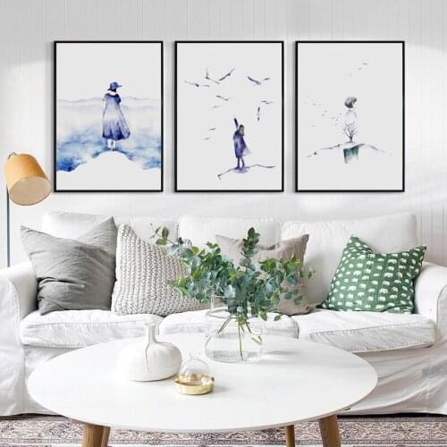 Modern Minimalism Watercolor Cloud Woods Abstract Girl Canvas Painting Art Print Poster Picture Wall Office Bedroom Home Decor