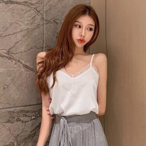 Summer with Lace Silk Cami for Women Spaghetti Strap Top Tank Ladies Tops White Camisole Basic Tops Women Plus Size XXXL/4XL