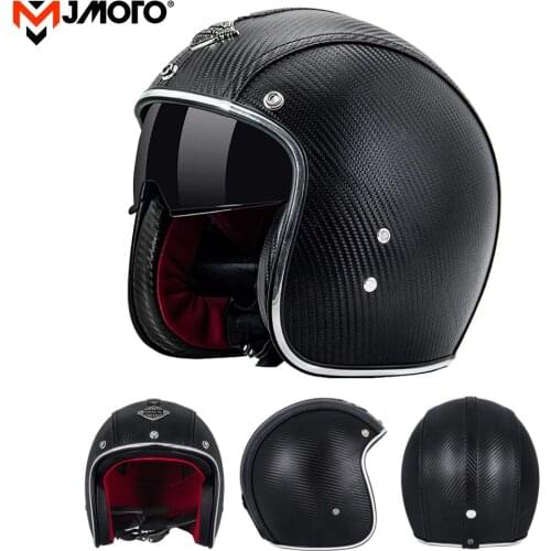 DOT Certified Vintage Motorcycle Helmet Men Women Retro Leather 3/4 Face Motorbike Scooter Helmet Cruiser Touring Chopper Casco