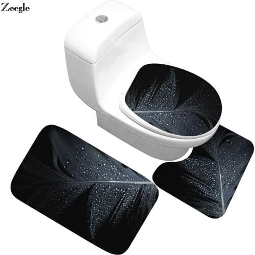 Zeegle 3pcs Bathroom Rug Set Anti Slip Flannel Soft Toilet Cover Seat Absorbent Bathroom Foot Mat Toilet Pedestal Rug Toilet Set