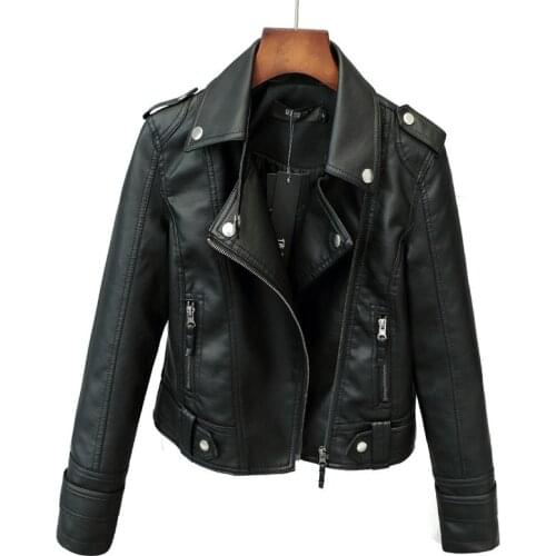 New Loose PU Faux Leather Jacket Women Classic Moto Biker Jacket Spring Autumn Lady Basic Coat Plus Size Outerwear