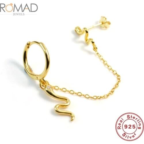ROMAD 1PCS Fashion Pierced Stud Earrings For Women 925 Sterling Silver Snake-shaped Chain Earrings 18k Gold Plating Jewelry
