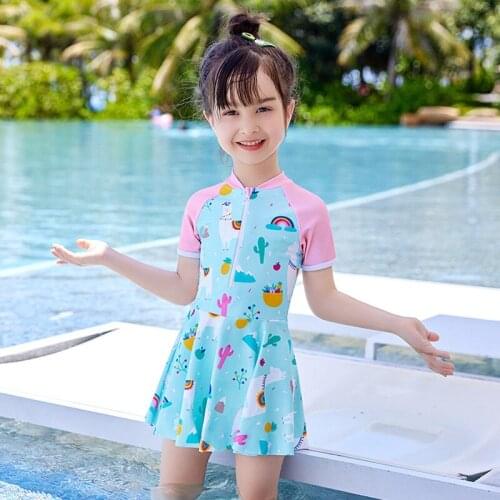 Short Sleeve Front Zipper Cute Kids Swimwear For Girls Swimsuit Skirt Children Baby Bathing Suit Beach Wear Swimming Suit New