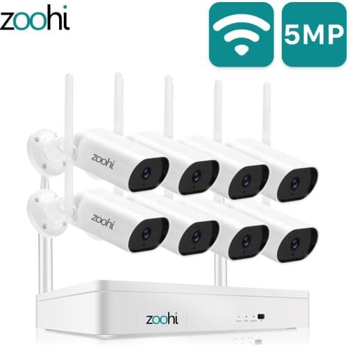 Zoohi 1920P Surveillance Video System 5MP Wifi Camera Wireless NVR Sound Record Home Night Vision Outdoor Security Camera System