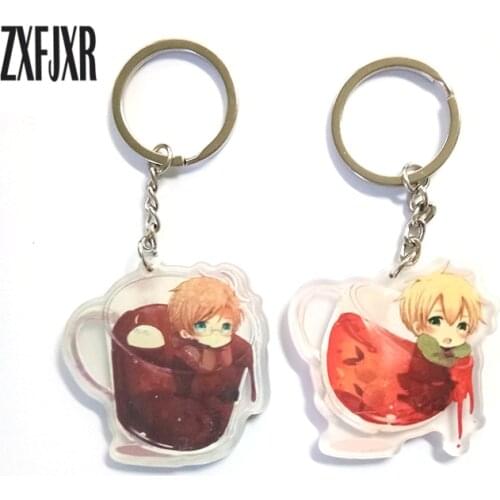 2pcs/set Hetalia Axis Powers UK USA In The Wine Cute Designs Keychain Keyrings Portachiavi Doubleside Print Keychain Pendant