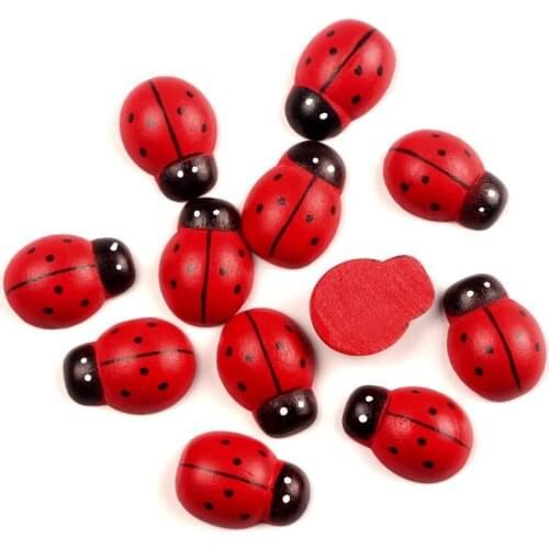 50Pcs Red Wood Beetles Decoration Wooded Flatback Beads Cabochon Scrapbook DIY Embellishments Accessories Buttons