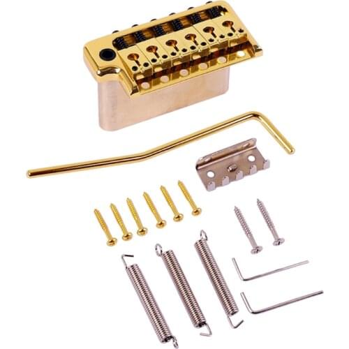 6 Strings Saddle Gold Electric Guitar Bridge Single Tremolo System Set with Wrench Screws for Strat Guitar Tailpiece