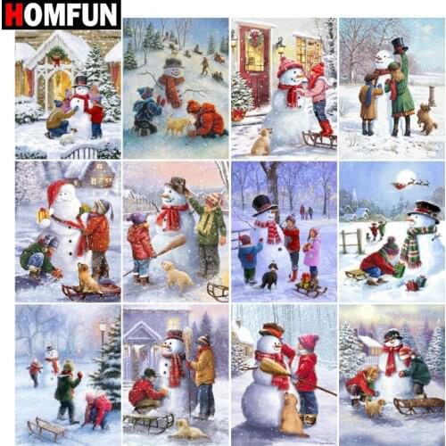 HOMFUN Diamond Painting "Christmas scenery for kids" DIY 5D Diamond Embroidery Sale Full Set Rhinestone Cross Stitch Home Decor