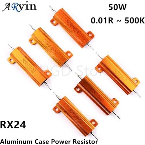 50W Aluminum Power Metal Shell Case Wirewound Resistor RX24 0.01R ~ 500K 1 6 8 10 20 200 500 1K 10K 100 500K ohm Resistance