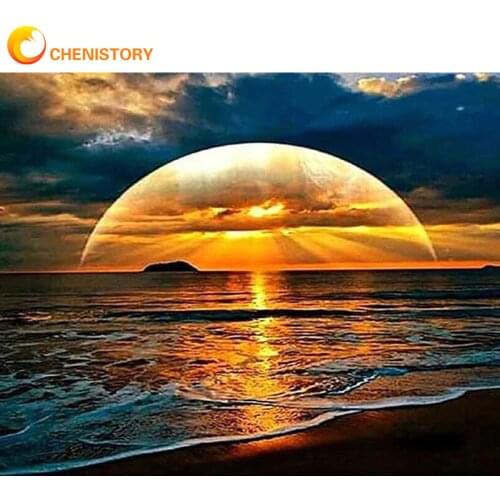 CHENISTORY Frame DIY Painting By Numbers Sunset Seascape Canvas By Numbers Diy Gift Acrylic Handpainted Oil Paint For Home Decor