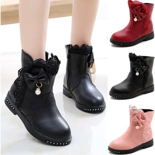 Kids Snow Boots Winter Girls Fashion Boots Girls Princess Ankle-length Martin Boots Child Casual Walking Shoes
