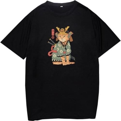 Printting Cartoon Cool Cat T-shirt Loose and Trendy Short Sleeve O-Neck Top Tee Man and Woman Fashionable