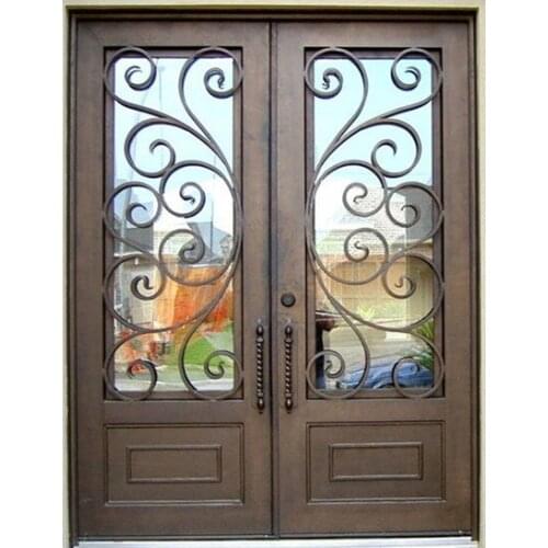 2021 Hotsale Wrought Iron Front Double Entry Doors EXW Shanghai Factory Price Hc-id83