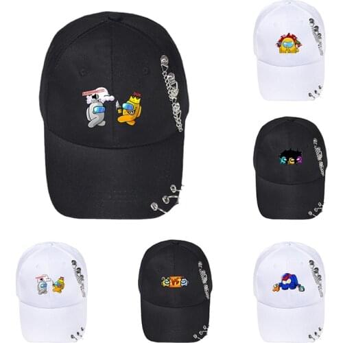 Among Us Caps for Men Women New Metal Hanging Ring Chain Hip Hop Hat Outdoor Leisure Sunshade Hat Game Peripheral Baseball Cap