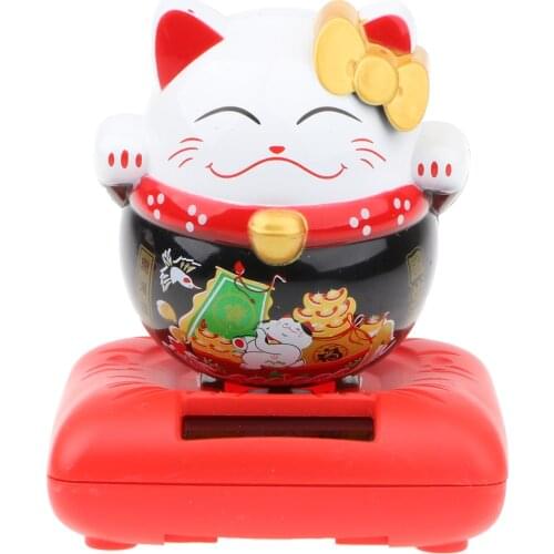 Solar Powered Nodding Fortune Cat Animal Figure Doll Kid Toy Home Decor