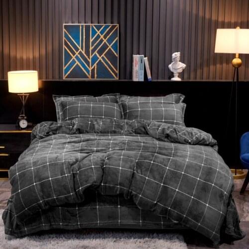 Plaid Velvet Duvet Cover Household Winter Warmth Thick Bedding Bedroom Set Twin Queen King Deep Nordic Bed 150 Bed Linen Cotton