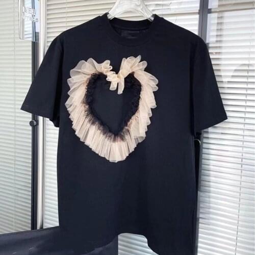 Korean Summer Fashion T-Shirt Casual Loose Love Contrast Color Round Neck Short Sleeve T-Shirt Ladies Applique Top