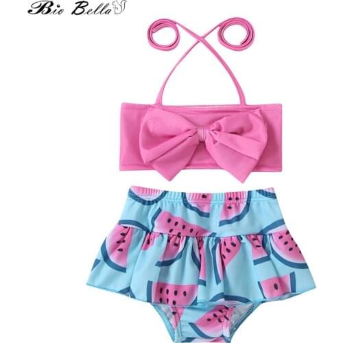 Summer New Style Girls Split Bikini Swimsuit Watermelon Print Childrens Ruffled Swimsuit Girl Bathing Suit